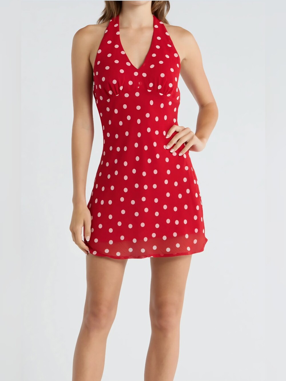 All in Favor Red Polka Dot Halter Mini Dress